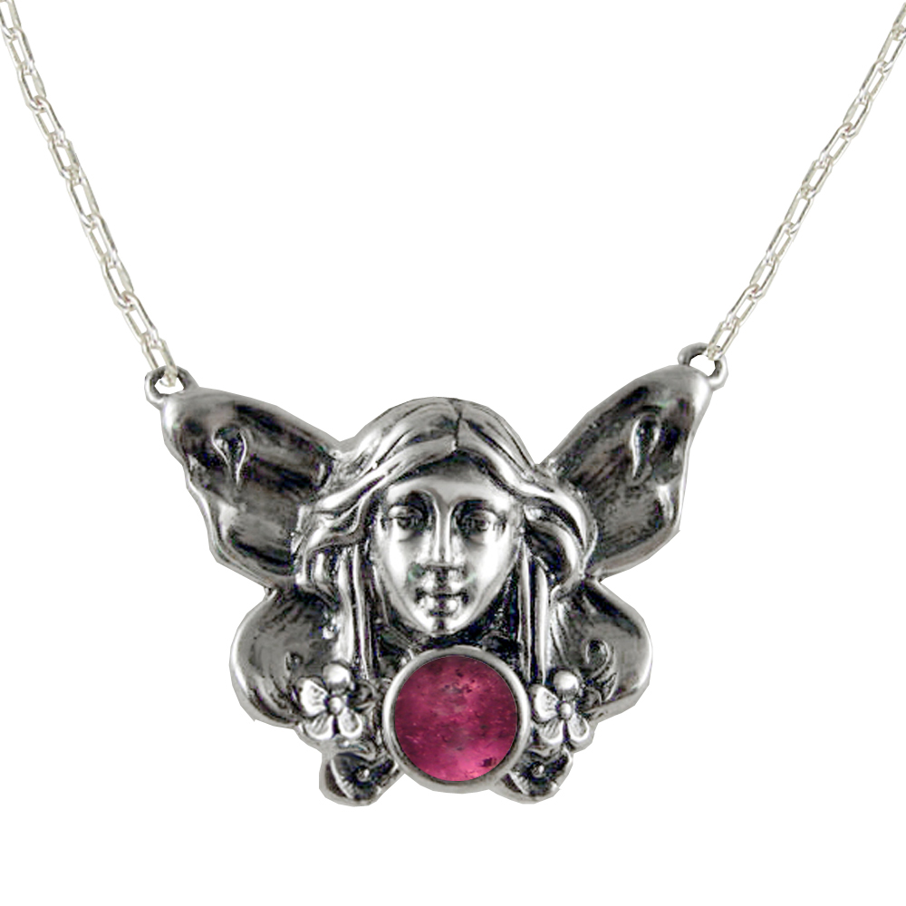 Sterling Silver Winged Fairy Aromatherapy Pendant Necklace With Pink Tourmaline